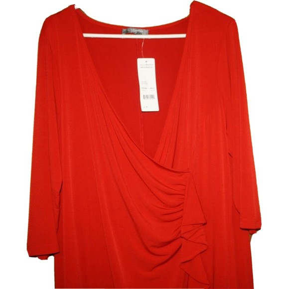 New York CollectionRed Side Gathered Knee Length Dress Sz 2X  3/4 Sleeve NWT - Picture 2 of 7
